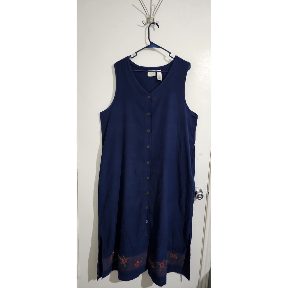 Vintage Napa Valley‎ Womens Button Up Maxi Dress Floral Embroidered Sz  XL Blue